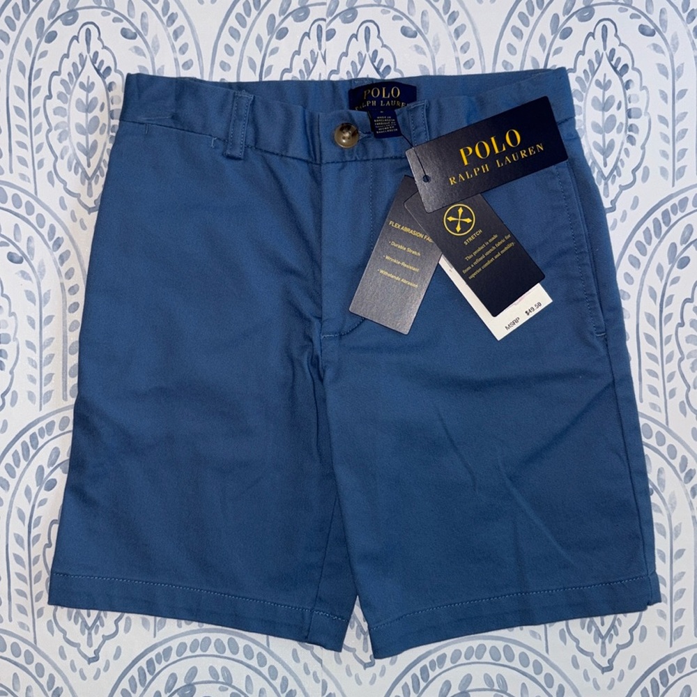 New Polo by Ralph Lauren Boys Classic Blue Chino Flat Front Shorts NWT